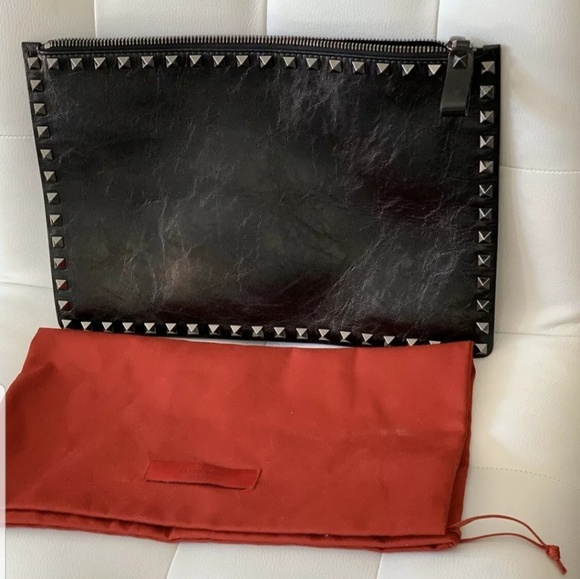 Valentino Garavani Handbags - Valentino Red The Rockstud Large Textured Pouch